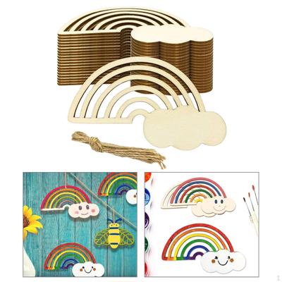 20 Pieces Rainbow Wood Slices Wooden Ornaments,Unfinished DIY Crafts Embellishments for