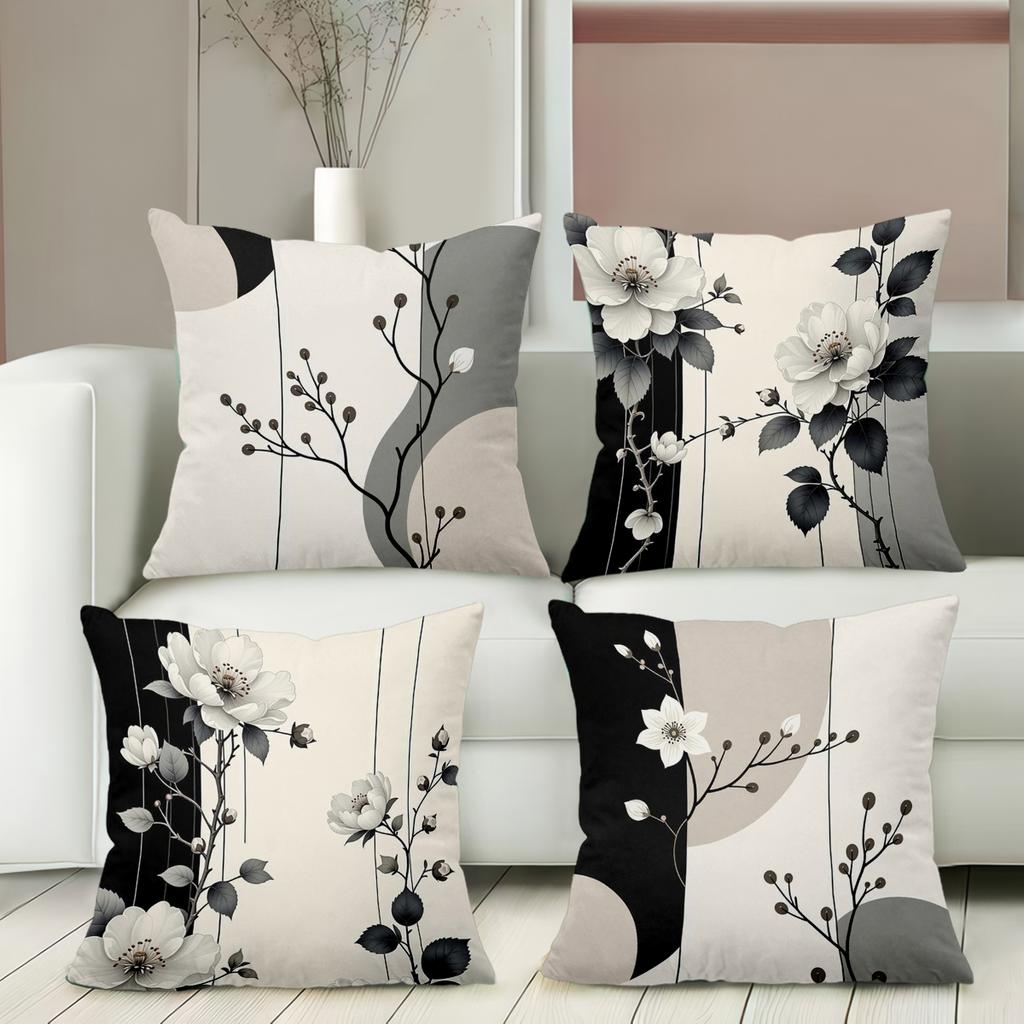 Black White Flower Pattern Decorative Cushion Pillow Set Polyester pillowcase, sofa decorative cushion cov Headboard Pillow