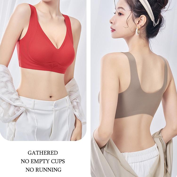 Tank Top Style Seamless Bra Women's Sports Bra No Steel Ring Gathered Bra Double Breast Anti Sagging Thin Bra