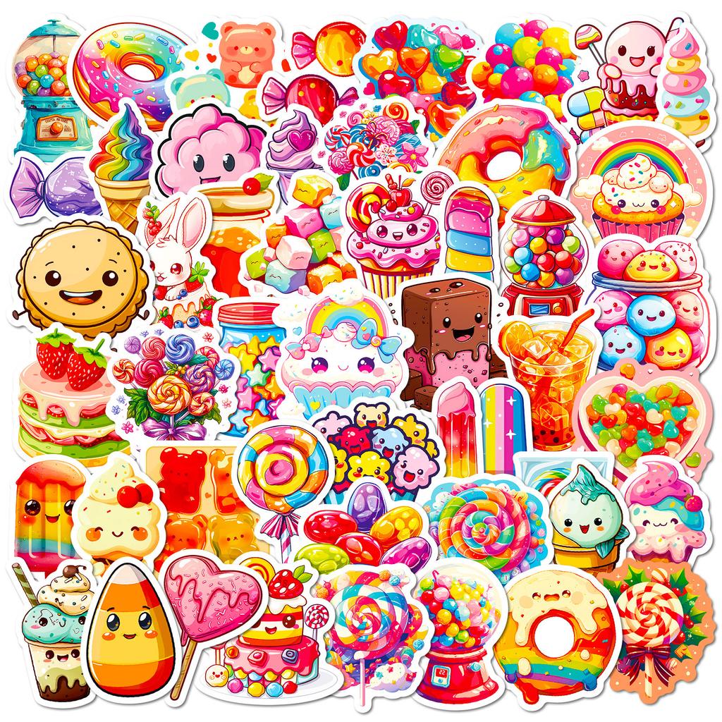 50 Colorful Candy Cartoon Graffiti Stickers Colorful Lollipops Dessert Gummy Bears Stickers Diy Handbook Stickers