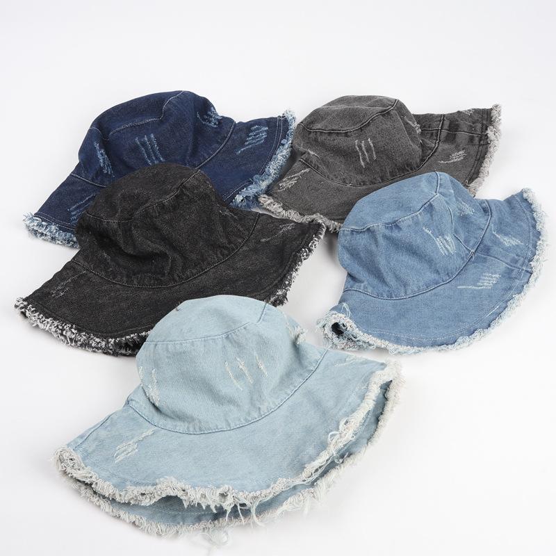 Klobouk Bucket Hat - Lehký, S patinou, S roztřepeným lemem, Neformální sluneční klobouk rybářského typu pro ženy a dívky - Modrá džínovina praná, Ideální pro venkovní aktivity