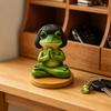 Meditation Frog Figurine, Bob Haircut Resin Frog Statue, Sitting Animal Sculpture Decoration for Yoga Room, Home, Office