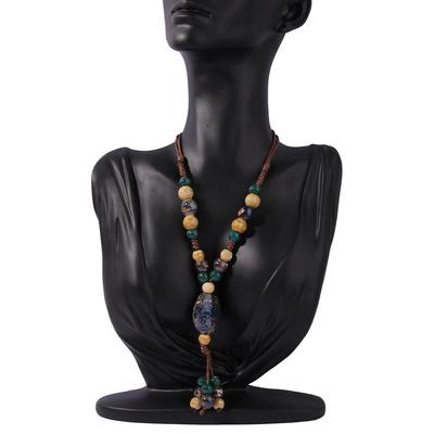 Versatile Retro Ceramic Necklace Long Ethnic Style Sweater Chain Men's and Women's Clothing Accessories Pendant