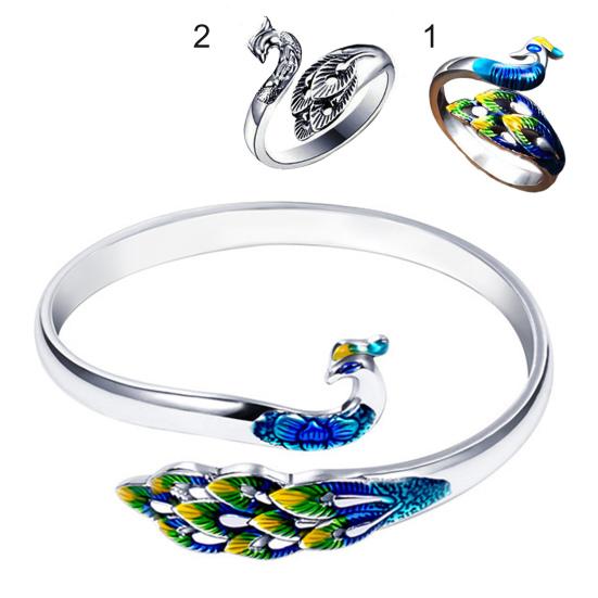 Frauen Armband Bunte Pfau Schmuck Elegante Galvanik Ring Armreif für Hochzeit