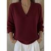Women Solid V Neck Loose Long Sleeve Knit Pullover Sweater Casual Knitwear