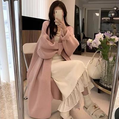 Sweater Jacket Cardigan Women's Retro Lazy Wind Loose Medium and Long Coat Women's Autumn and Winter New Thick