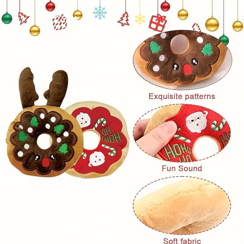 Christmas Medium Size Eco-Friendly Plush Pet Chew Toys Sound Making Cartoon Donuts Antlers & Cotton Dog Toys