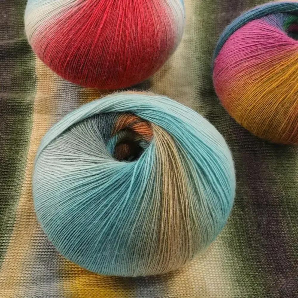400 Grams of Colorful Gradient Rainbow Long-dyed Pure Wool Yarn Skeins, 2 Large Skeins, Hand-woven Crochet Yarn, 2Skeins/pack