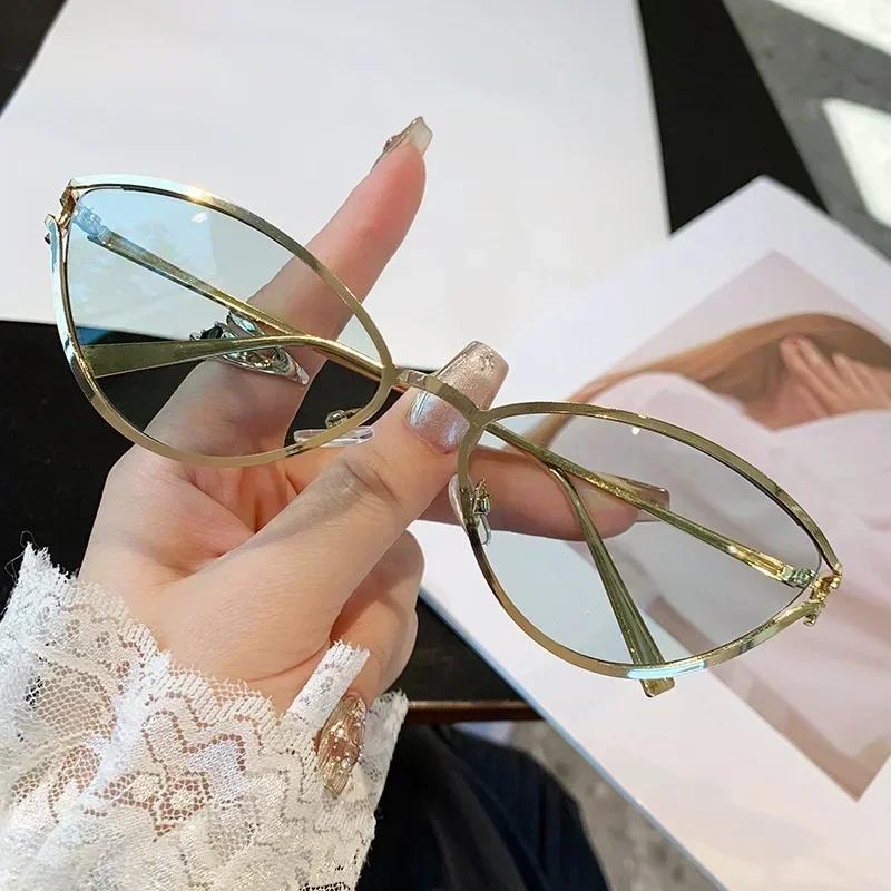 Unique Metal Frame Brown UV400 Cat Eye Sunglasses Women Trendy Vintage Designer Luxury Glasses