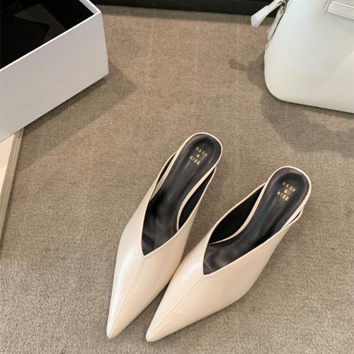 Fashion Women Pointed Toe Mule Slides Mid Heel Slippers Fashionable Open Toe Sandals