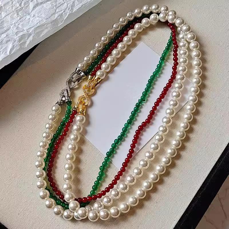 Double-Layer Shijia Pearl Red Agate Necklace, Slightly Inlaid With 8-Character Buckle, Chalcedony Collarbone Chain, Tiger'S Eye Stone, Black Agate