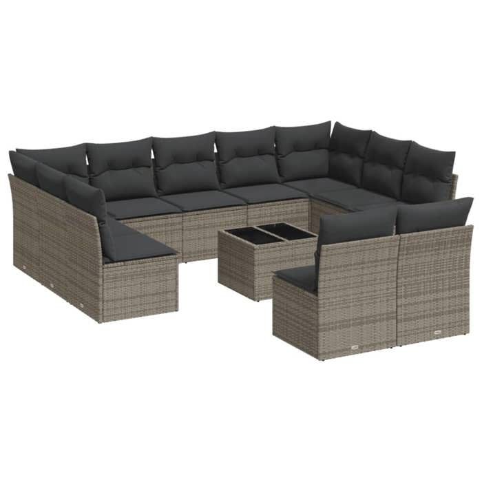 VidaXL Salon de Jardin avec Coussins 13 pcs, Canapés de Patio, Ensemble de Meubles, Mobilier de Terrasse Extérieur, Noir 3260606