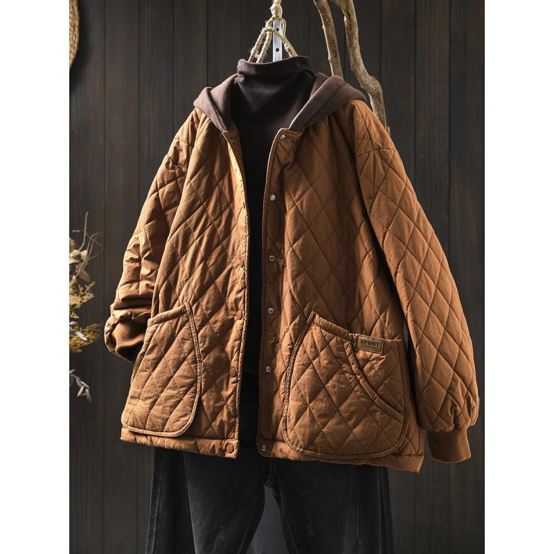 Damen Übergröße Kapuzen Steppjacke aus Baumwolle mit großen Taschen - Lässiger lockerer Schnitt, Dick gefütterte Oberbekleidung.