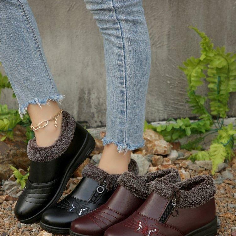 Flat-bottomed non-slip casual soft-soled cotton shoes for women's autumn and winter new fashionable versatile warm side zipper cotton shoes for women