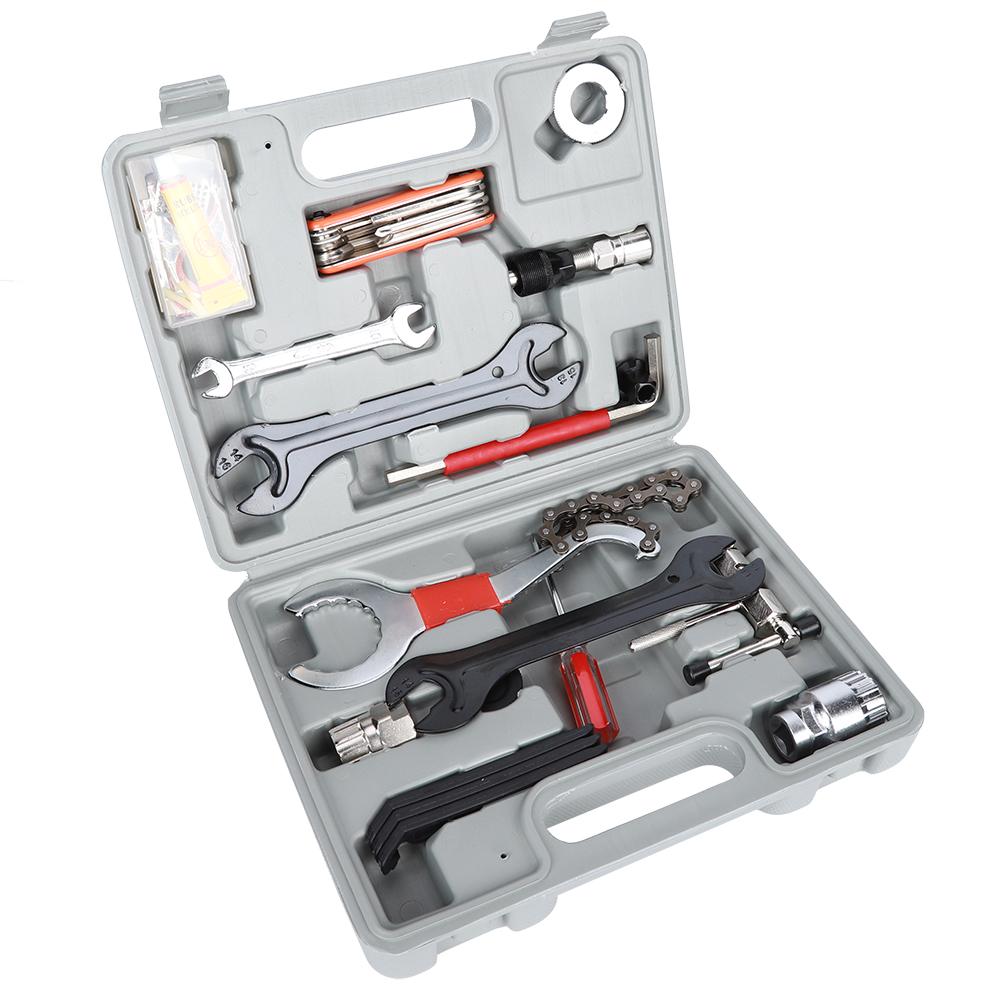 23PCS Stainless Steel Mountain Bicycle Wrench Tire Patch Crankset Chain Cutter Repair Combination Kit Tool Road Bike