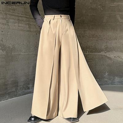 Men High Waist Zipper Up Layers Pants Wide Leg Trousers