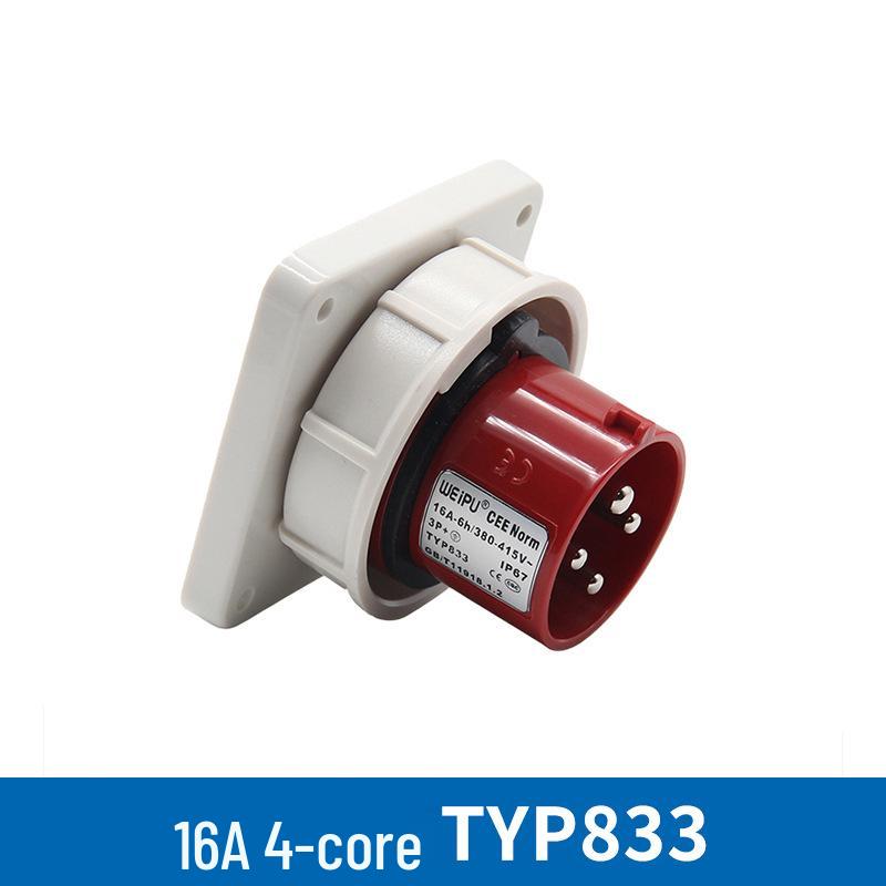 Weipu TYP Series 173 4-Pin 16A IP67 Waterproof Industrial Plug Socket - Surface/Flush Mount Connector