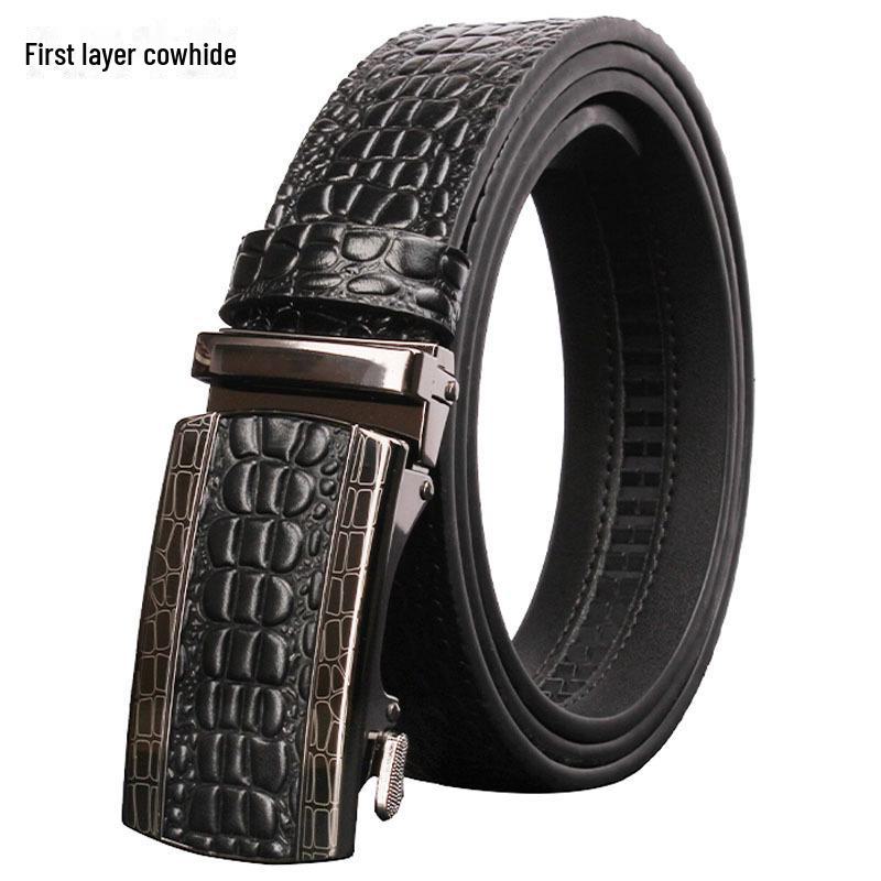 Men's Crocodile Pattern Leather Automatic Belt - Top Grain Cowhide, High-End Design, Genuine Craftsmanship.