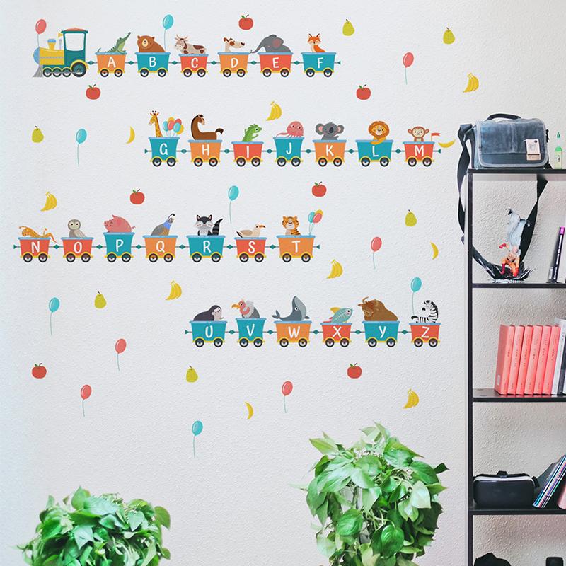 Alphabet Animals Train Early Education Wall Stickers For Kids Room Decoration