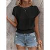 2026 Spring/Summer Jacquard Solid Color Round Neck Ruched Hollow Batwing Short Sleeve Women's T-Shirt for Commuting