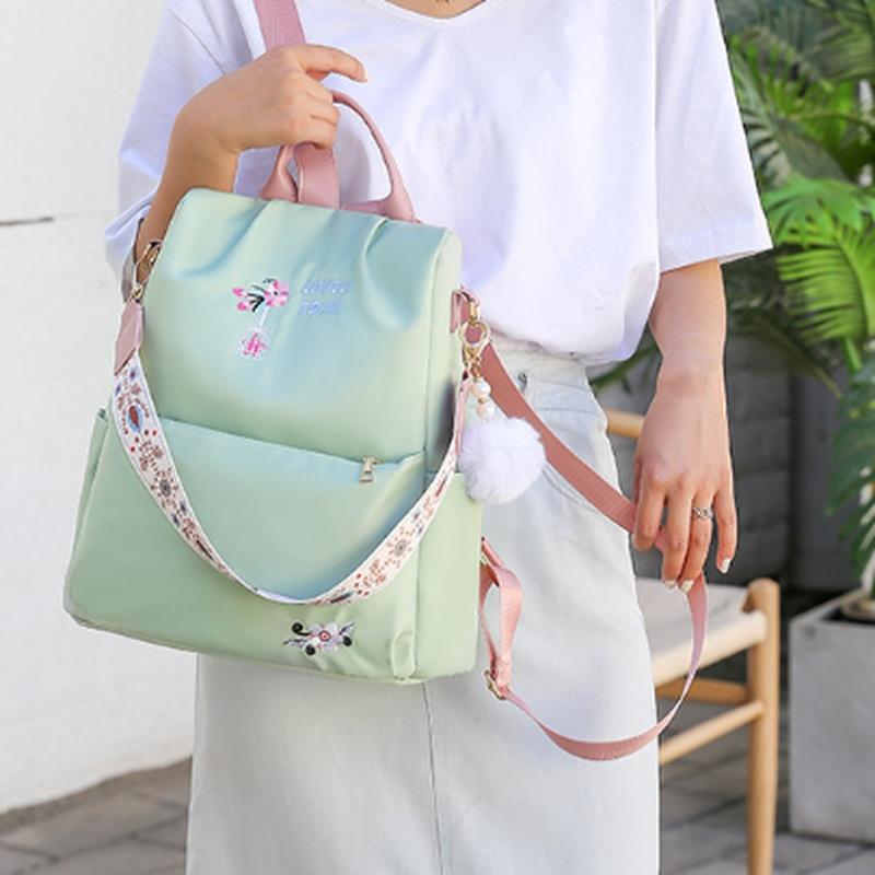 Wasserdichter Damenrucksack mit Reißverschluss Schultaschen für Mädchen Rucksack mit Blumenstickerei Damentaschen