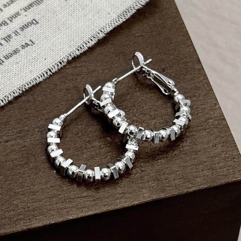 

PONYKISS Sterling Silver Minimalist Geometric Bead Hoop Earrings for Women Trendy Fine Light Luxury Accessories