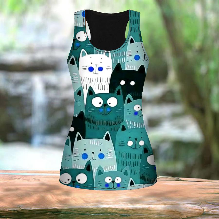 3D Cute Kitten Print Women Workout Yoga Gym Printed Summer Sport Shirts Plus Size Vests