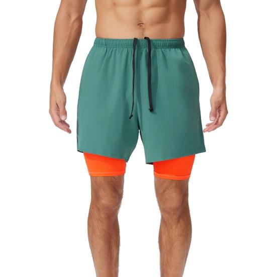Men Shorts Adjustable Waist Drawstring Fake Two-Piece Design Moisture-Wicking Quick-Drying Running Sport Shorts