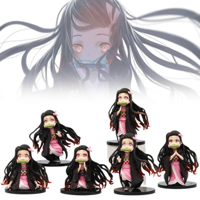 Charming Nezuko Pvc Figurines Set 6 Cute Demon Slayer Miniatures For Fans
