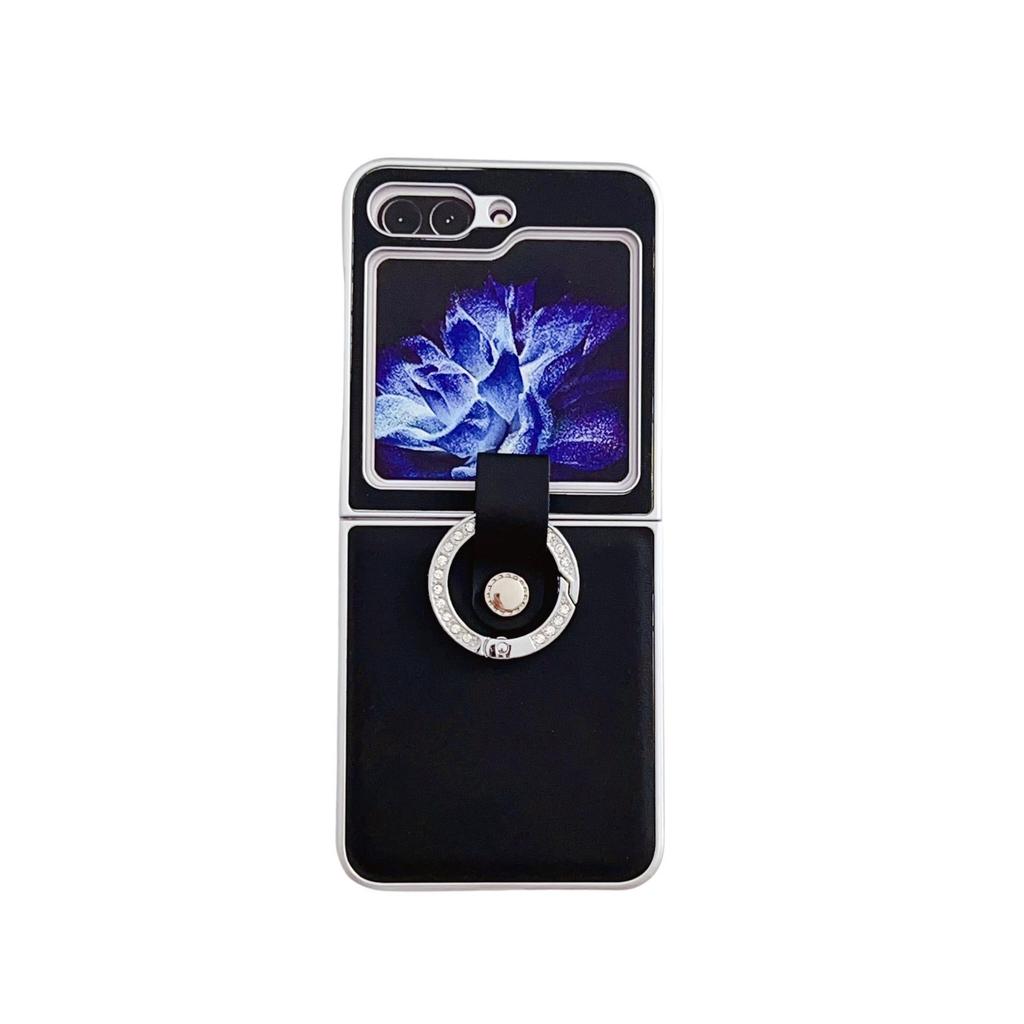 Samsung Z Flip 7 Metalllack Morandi Lederstruktur Ring Schutzhülle