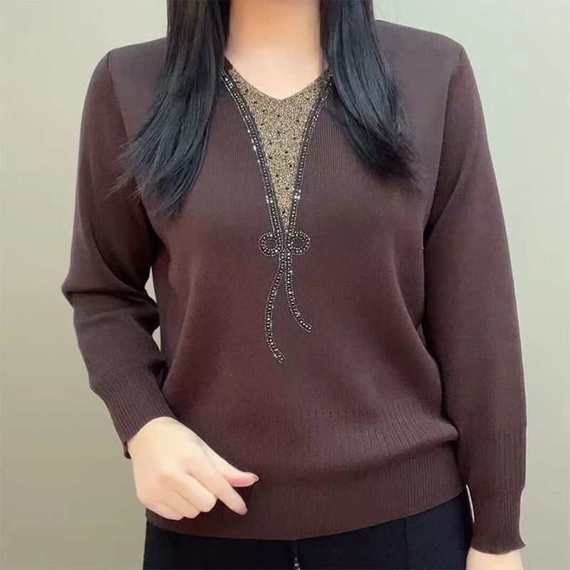 

Женский вязаный свитер большого размера, свободный, с круглым вырезом, тонкий пуловер, вязаный топ темно-коричневого