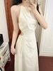 Elegant French Niche Backless Halter Strap Hollow Sleeveless Tie Long Dress