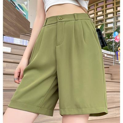 Sommer Lässige Mode Hohe Taille Einfarbige Shorts Damen Koreanischer Stil Streetwear Kurze Hosen Damen Trend Gerade Weiter Bein Hose