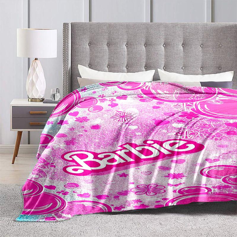 1pc Barbie Pink Floral Pattern Cartoon Blanket,Portable Throw for Travel & Camping, All Season Cozy Blanket,Ideal Gift
