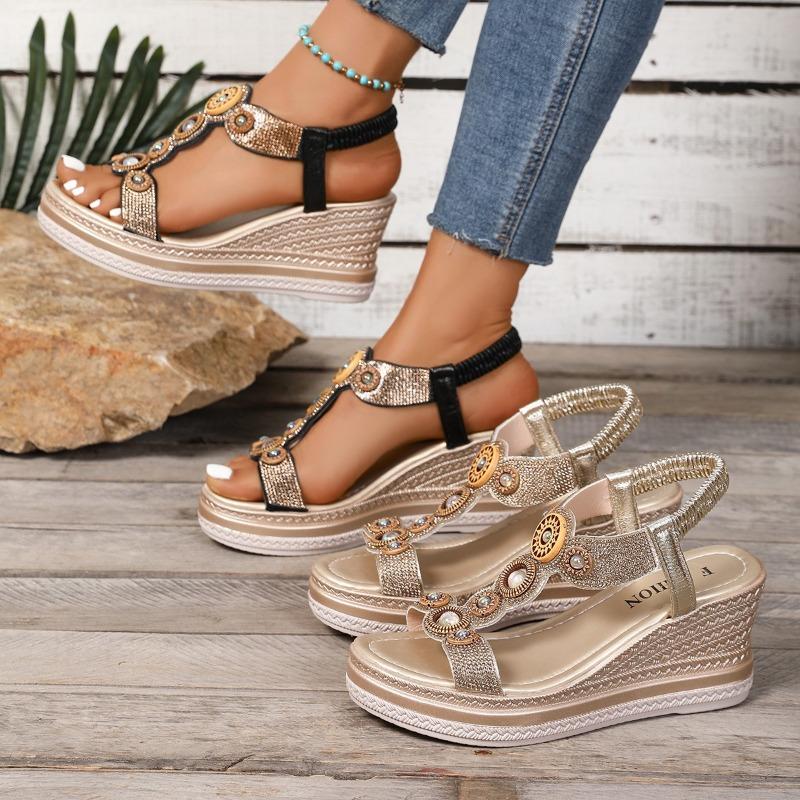 Women’s Bohemian Rhinestone Wedge Platform Roman Sandals