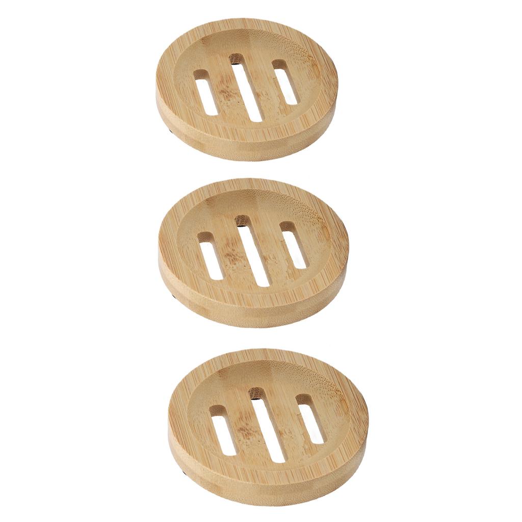 3 Stück Bambus Runde Seifenschale Zuhause Badezimmer Retro Elegant Selbstentwässernde Seifenhalter Ablage für Küche