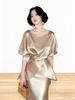 Elegant Champagne Acetate Suit for Women: Satin Top & Fishtail Skirt Set (Spring/Autumn)
