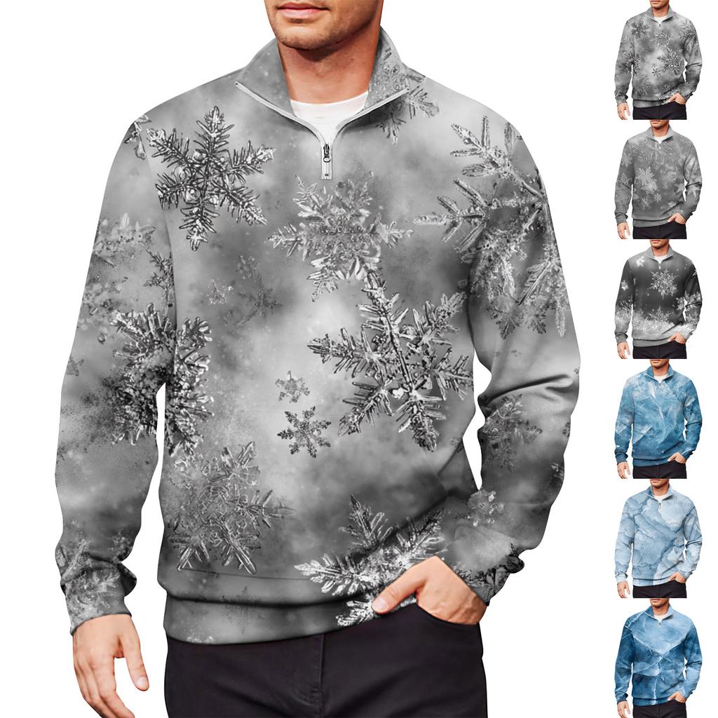 Men's Loose Casual 1/4 Zip Sweatshirt Fashion Printed Long Sleeve Top With Pockets