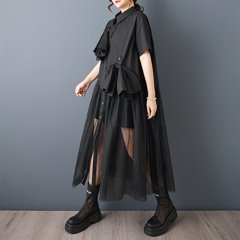 Short Sleeve Plus Size Black Cotton Vintage New In Dresses for Women Casual Loose Long Summer Shirt Dress