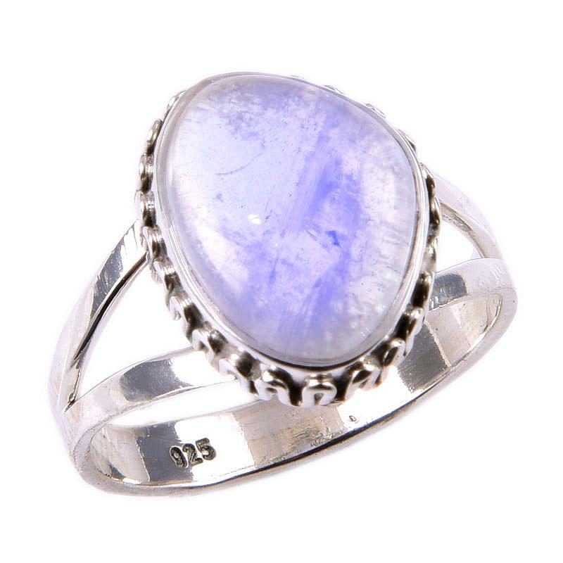 Natural Rainbow Moonstone Gemstone 925 Solid Sterling Silver Ring Size 8 o6p26