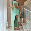 Womens Sexy Maxi Dress Kit Short Sleeve Crew Neck Side Slit Bodycon Dress with Short Summer Wear Suit for Party Daily Clubs