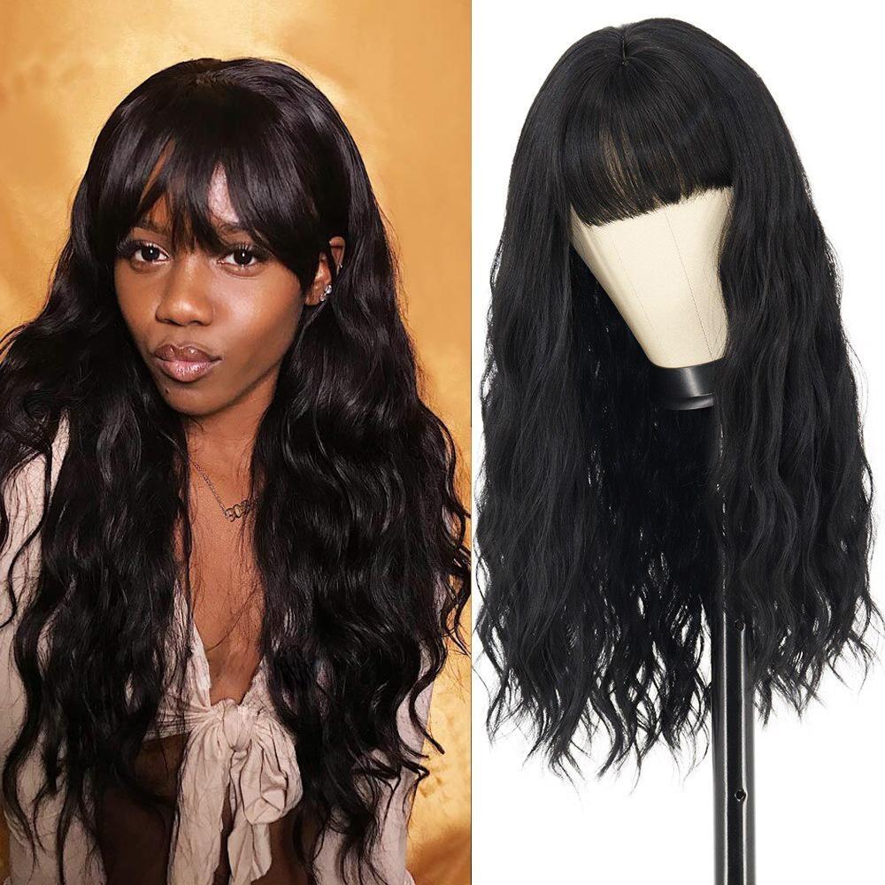 

MERISIHAIR Длинные волнистые синтетические парики с челкой Натуральный черный Темно-коричневый Оранжевый красный Косплей Ежедневные термостойкие парики из волос для женщин