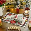 2025 Trend 4PCS Xmas Trees Snow Pink Christmas Placemats Winter Table Mats For Kitchen Dining Decoration