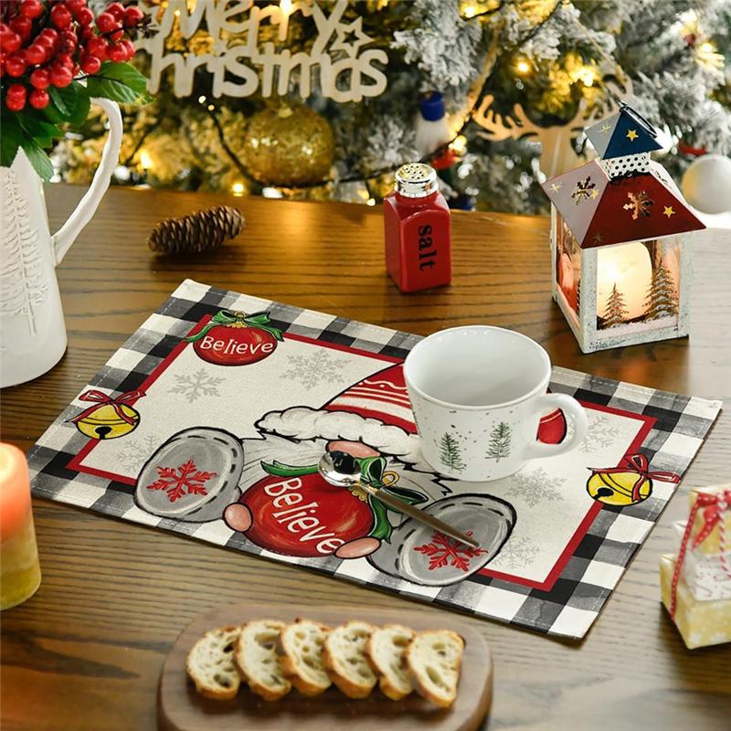 2025 Trend 4PCS Xmas Trees Snow Pink Christmas Placemats Winter Table Mats For Kitchen Dining Decoration