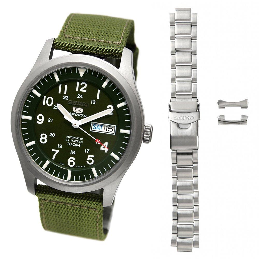 

набір Seiko Five SNZG09K1 і справжній військовий металевий ремінь 22 мм [Набір продукту] [Seiko Import] [Реімпортований продукт] 2 шт.