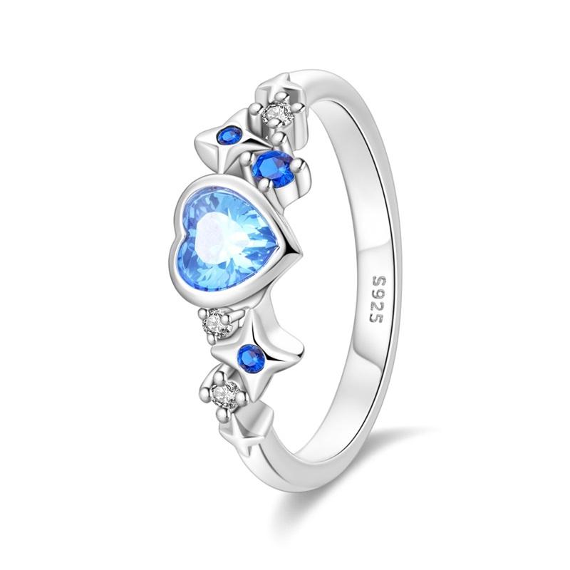 Retro 925 Sterling copper Sapphire Heart&Crown&Star Palace Pattern Ring Romantic Zircon Accessories