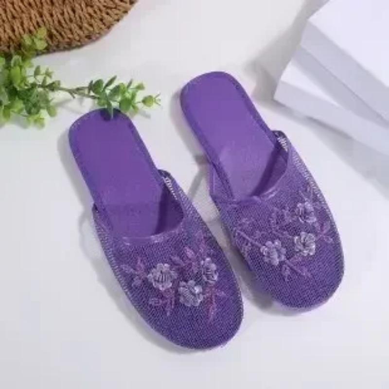 Chaussures pour femmes à bout fermé, pantoufles pour femmes, maille respirante, maille quotidienne, sandales plates à fleurs pour femmes avec sandales d'extérieur pour femmes