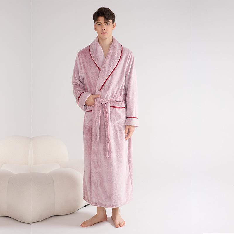 Couples' Double-Sided Fleece Bathrobe: Warm Winter Flannel Pajamas for Men & Women