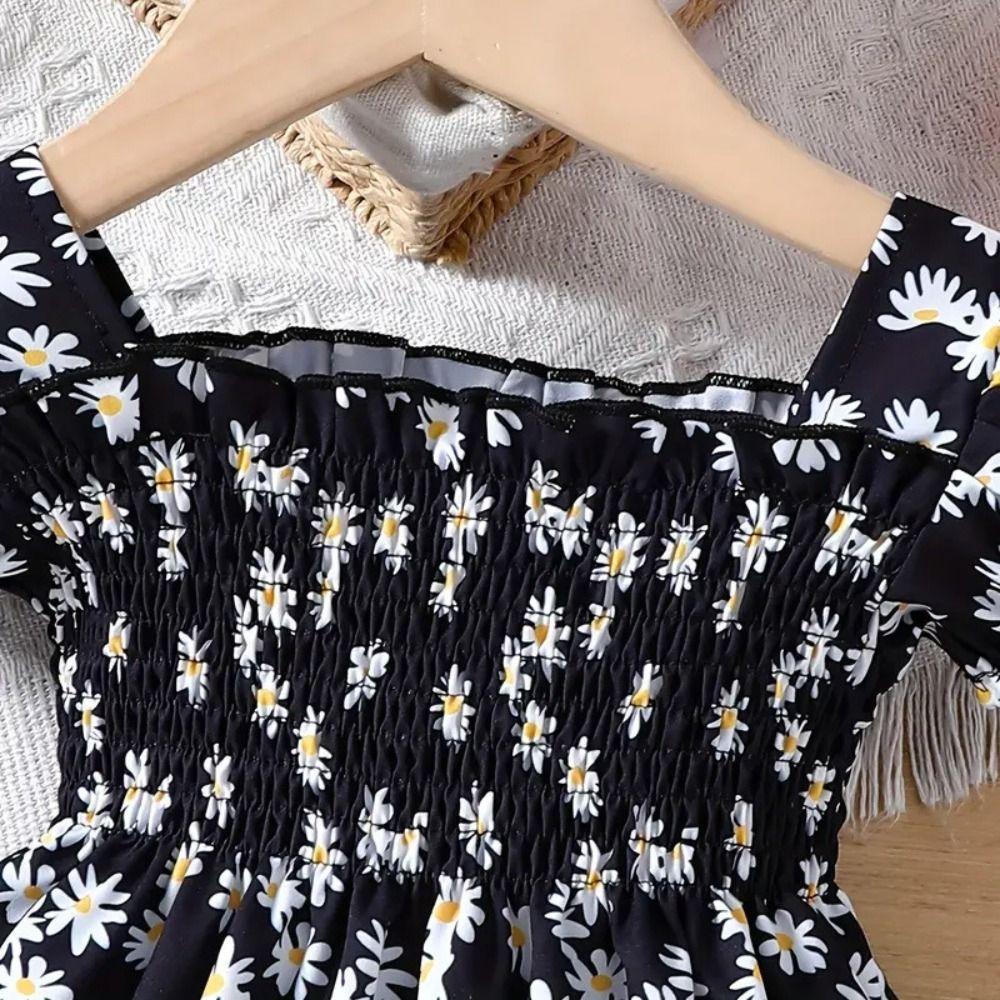 Square Collar Summer Flower Dress Party Toddle Dress Elegant Baby Girls Princess Dress  Holiday