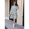 Spring and Autumn Women's Dress Printed Fashion Loose Cake Dresses Hundred Long Sleeve Dress